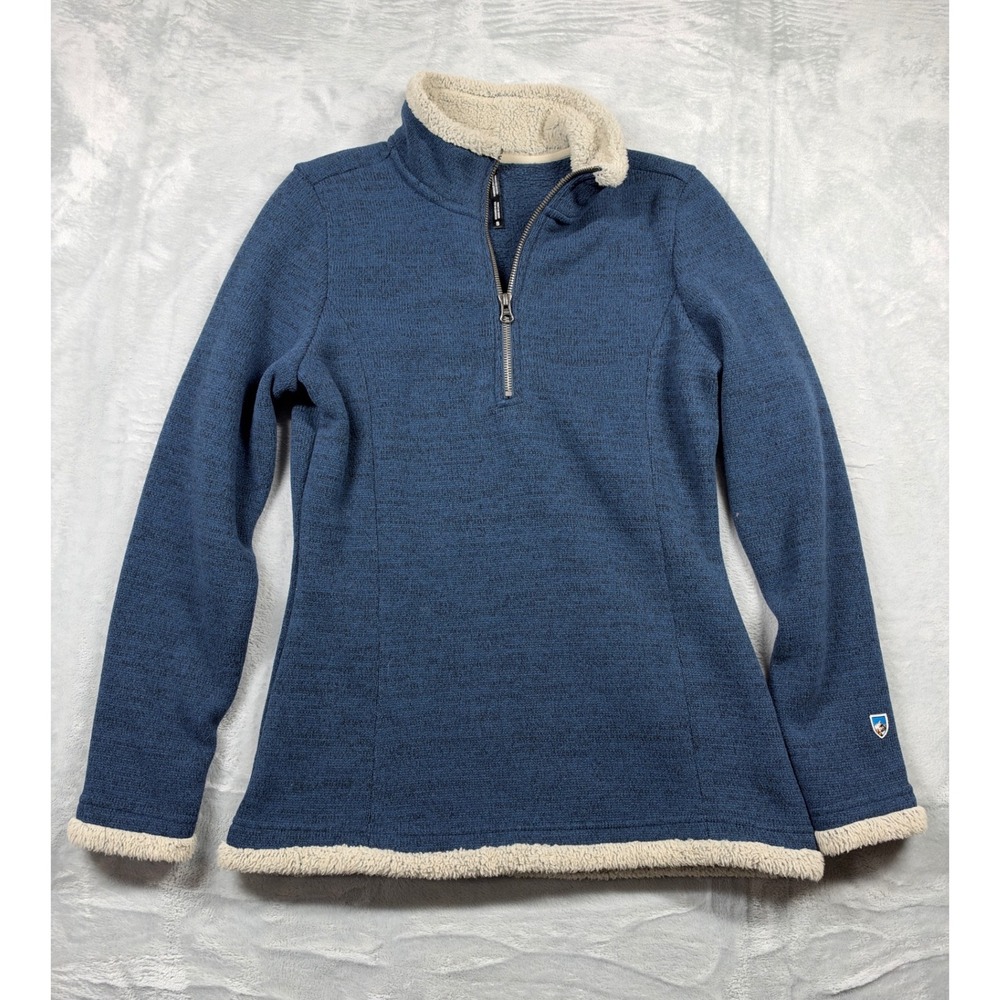 KUHL Alska Fleece Pullover Womens Small Blue Quarter Zip Sherpa Trim Sweater